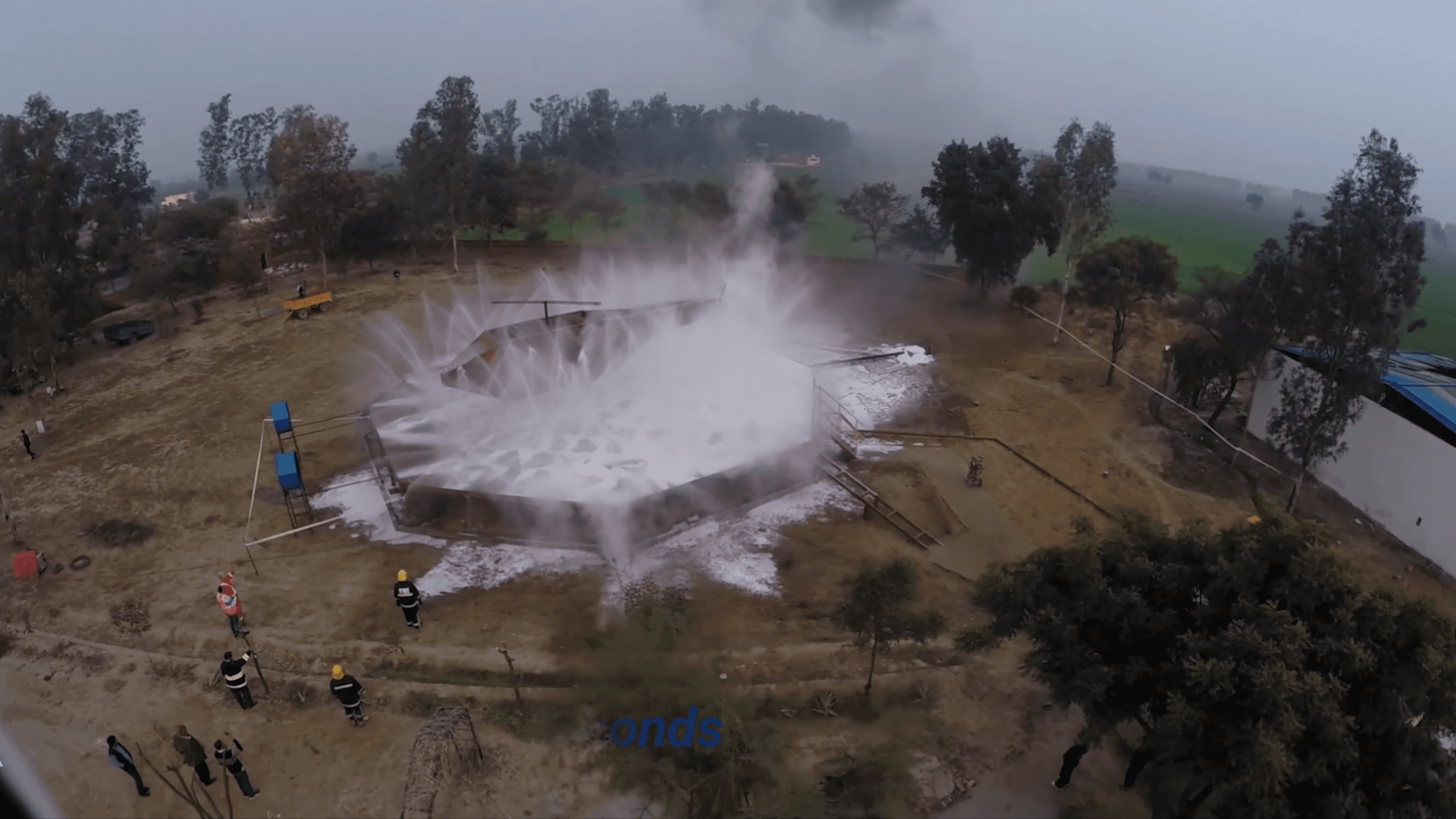 Aerial view of suppression system test at FTRL
